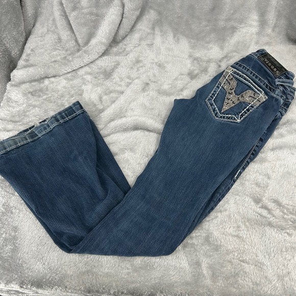 VIGOSS Womens Chelsea Flare Jeans Dark Wash Embellished Pockets Size 5/6 - Picture 11 of 12